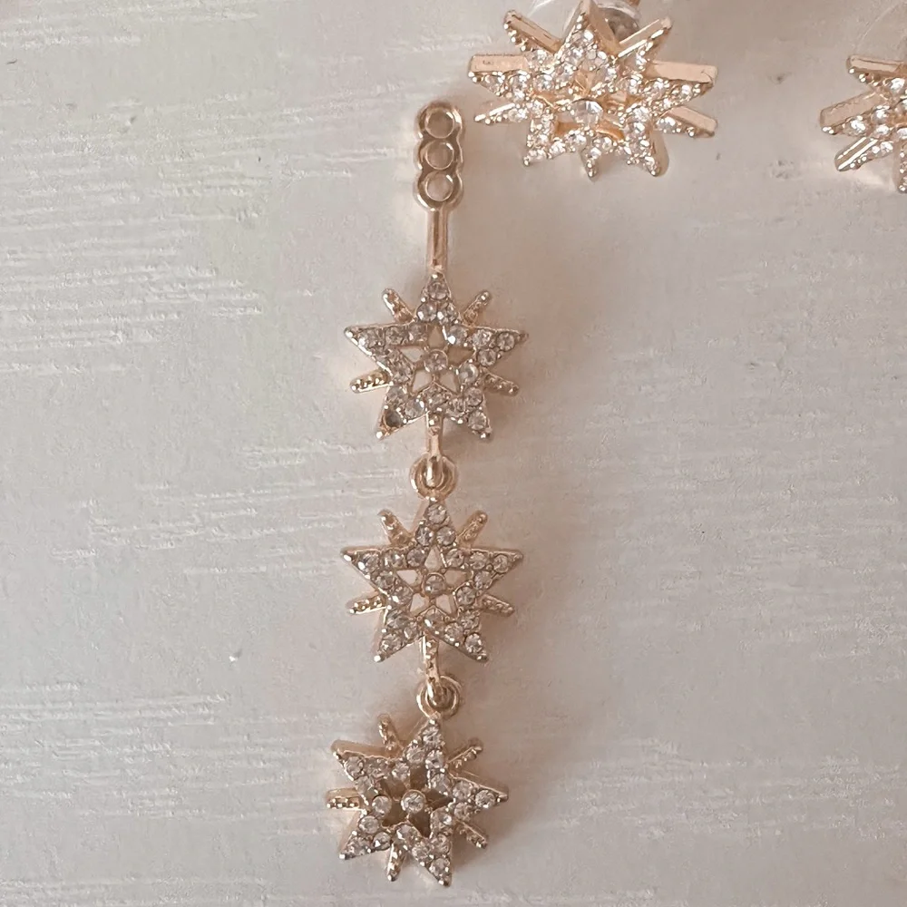 Dazzling Gold Starburst Drop Earrings/Post Starburst Earrings - Picture 7 of 7